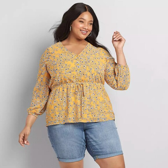 Lane Bryant Floral Print Button-Front Peplum Blouse - Sz 26 - Picture 2 of 10